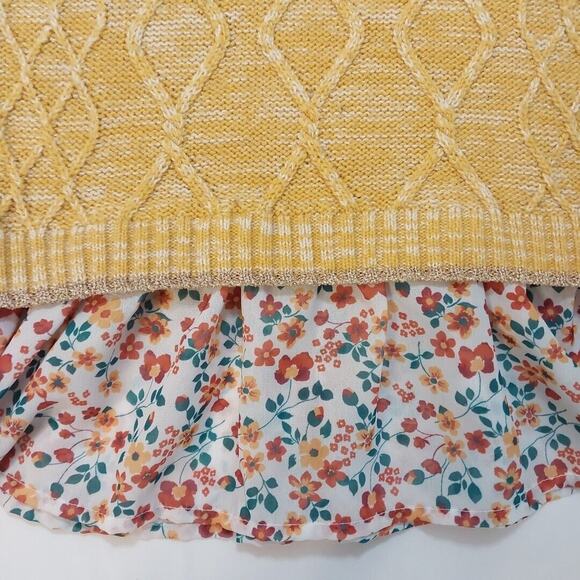 Little Lass | Girls Yellow Gold Knit Bow Ruffles Floral Chiffon Trim Sweater 4T - Picture 2 of 8